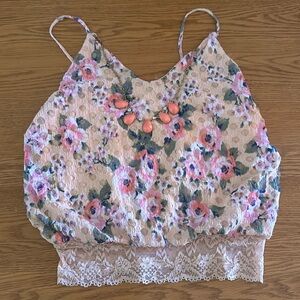 Top flowered lacy lined peach color with necklace that can be removed Sz med